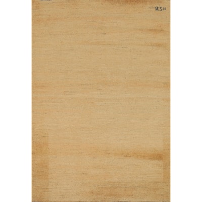 Modern Gold Gabbeh Oriental Foyer Rug Handmade Wool Carpet - 3'5"x 4'10"