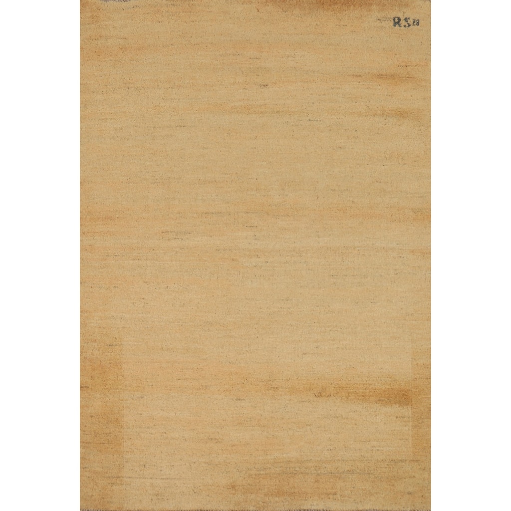 Modern Gold Gabbeh Oriental Foyer Rug Handmade Wool Carpet - 3'5"x 4'10"