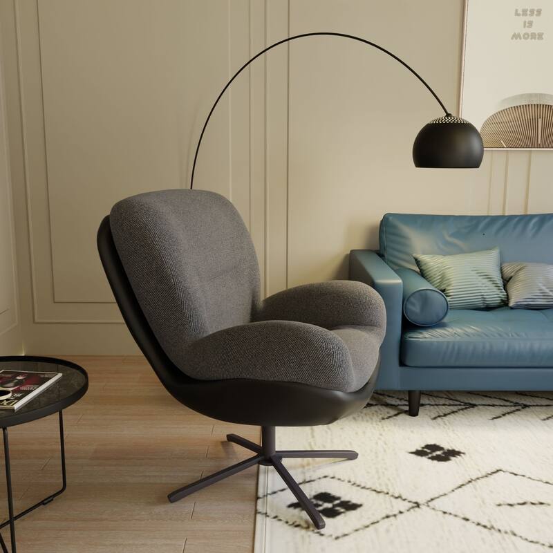 Chenille & Faux Leather Swivel Accent Chair,Comfy 360°Swiveling Lounge Chair with Black Metal Base
