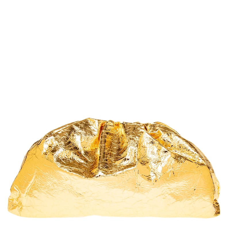 Bottega Veneta Metallic Crinkled Leather Clutch