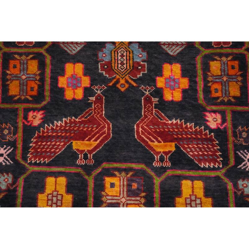 Hand Knotted Oriental 100% Wool Carpet Traditional Tribal Navy Blue & Blues Tabriz Runner Rug - 10' 3'' X 3' 8''