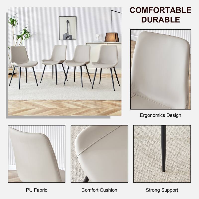 48.4" 5-Piece Sintered Stone Dining Table Set with 4 PU Chairs, Curved Widened Cushions, Pandora Patterned Rock Slab Desktop