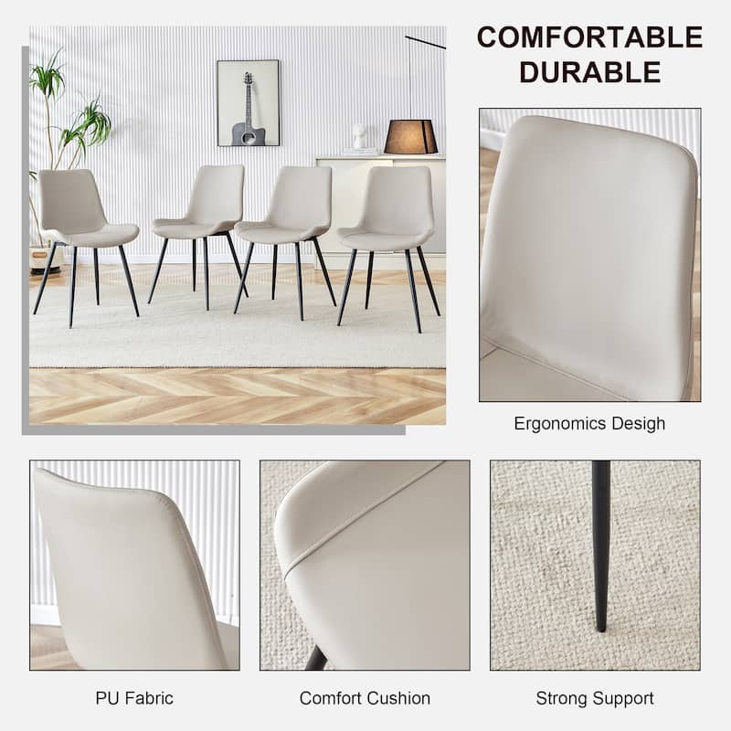 Simple Faux Leather Dining Chair with Curved Widened Cushion and Black Metal Legs(set of 4)