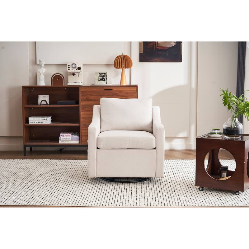 360° Swivel Accent Chair with 1 Back Pillow, Teddy Upholstered Reading Chair with Rivet Trim, Single Sofa Chair for Living Room