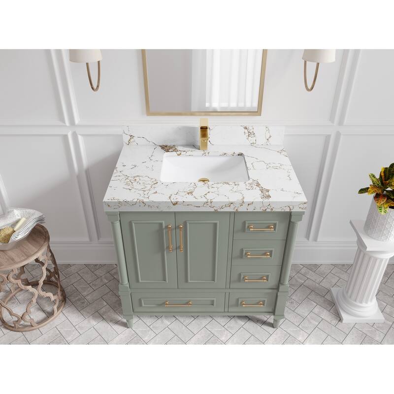 Willow Collections 36 in. W x 22 in. D Aberdeen Center Sink Left Bathroom Vanity with Countertop - 2" Viola Gold - Evergreen