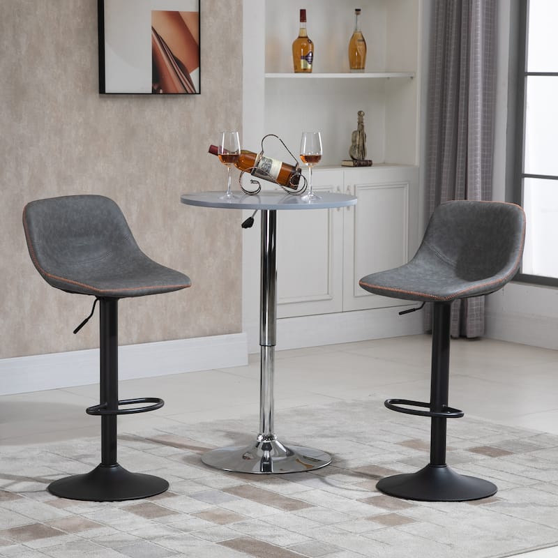 HOMCOM Swivel Bar Stools Set of 2 Bar Height Chairs Adjustable Height Barstool PU Leather Padded with Back - 17.25*17*41.75 - Grey