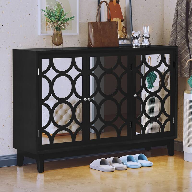 Modern Mirror Sideboard Cabinet,3 Door Storage with Sleek Design