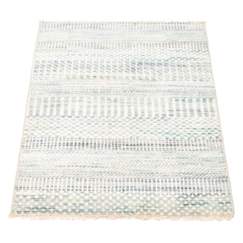 ECARPETGALLERY Hand-knotted Silk Shadow Sky Blue Viscose, Wool Rug - 3'0 x 5'2