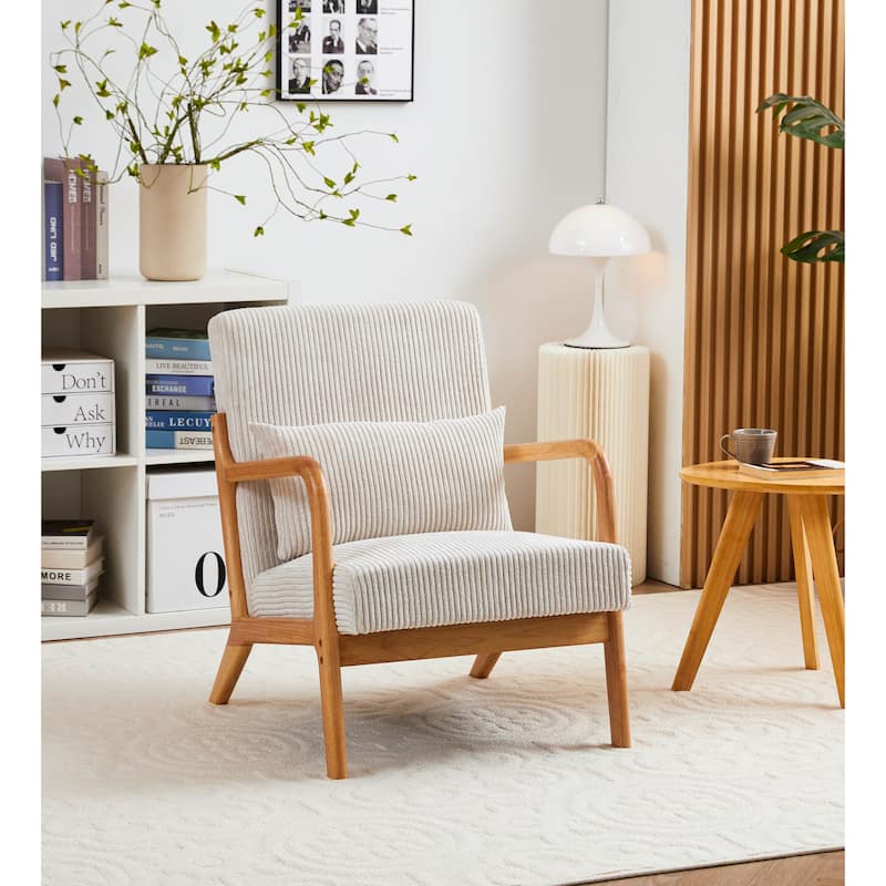 Homefun Corduroy Upholstered Mid-Century Modern Wood Frame Single Armchair for Living Room - Beige