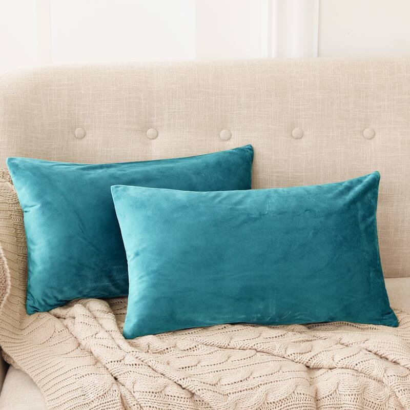 Deconovo Velvet Soft Throw Pillow Covers 2 PCS (Cover Only) - 12*20 - Teal