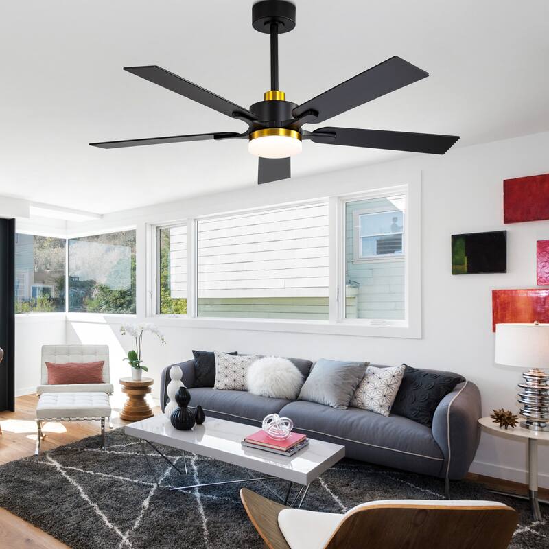 Cusp Barn 52" Modern Ceiling Fan with Light and Remote, Farmhouse Black 6 Speeds Reversible DC Motor Ceiling Fan for Bedroom
