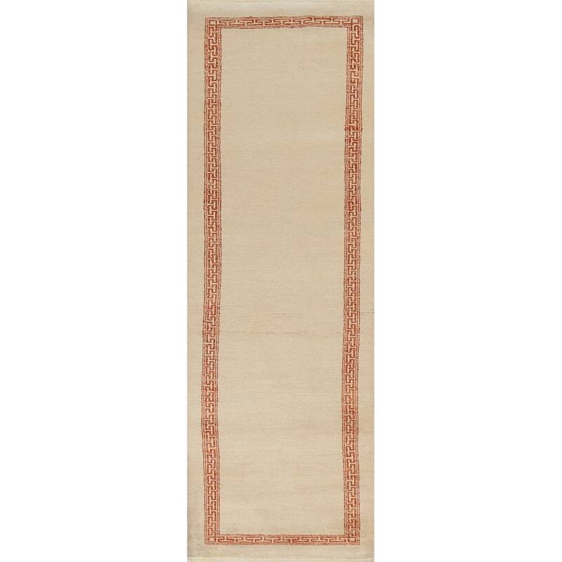 Bordered Neutral Gabbeh Kashkoli Oriental Runner Rug Wool Hand-knotted - 2'5" x 9'10"
