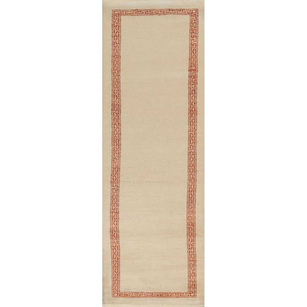 Bordered Neutral Gabbeh Kashkoli Oriental Runner Rug Wool Hand-knotted - 2'5" x 9'10"