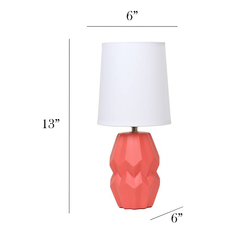 Ceramic Geometric Table Lamp with Fabric Shade for Bedroom - 6 x 6 x 13 in. (L x W x H)