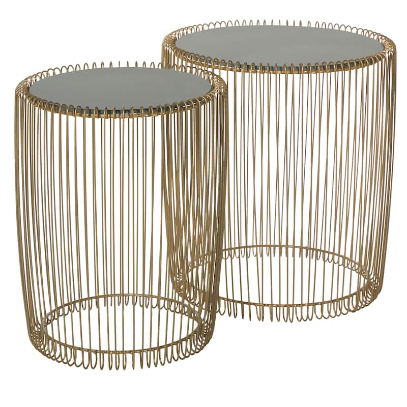 Metal Accent Table with Shaded Glass Top - Set of 2 Gold - Roche River Decor - 18"Wx18"Lx18"H