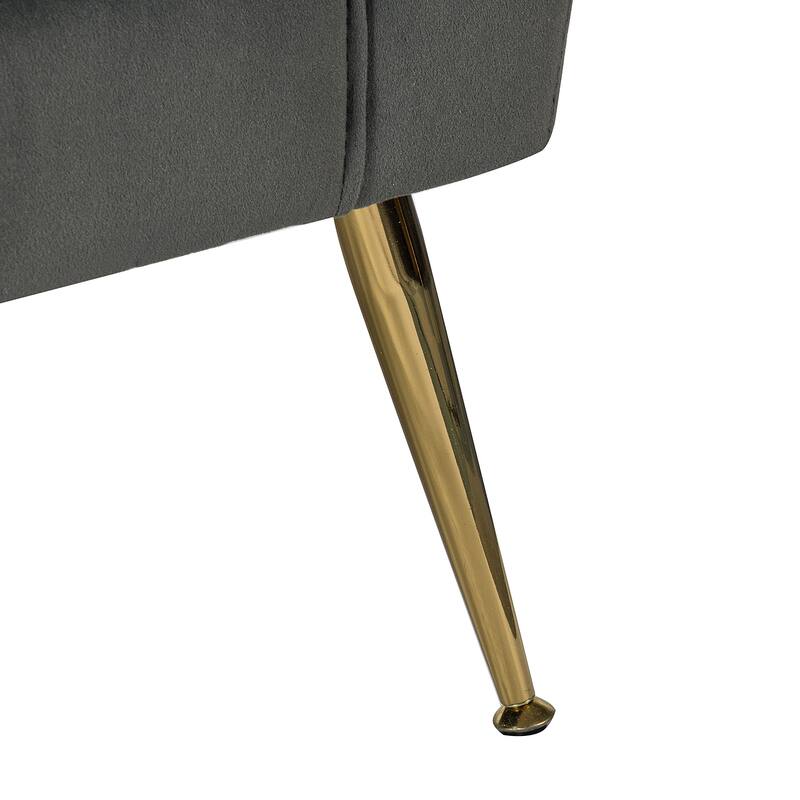 Lilia Contemporary Velvet Upholstered Tufted Back Armchair with Metal Golden legs by HULALA HOME
