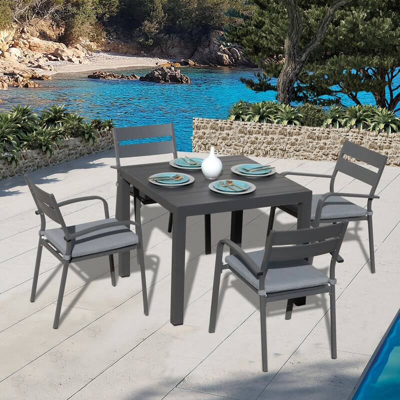 5-Piece Outdoor Aluminum Dining Set - Dark Grey