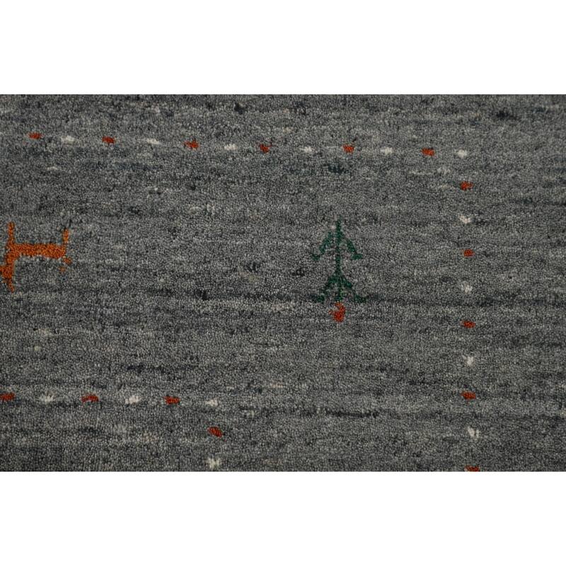 Gray & Green Gabbeh Oriental Area Rug Hand-Knotted Wool Carpet - 7'9"x 9'10"