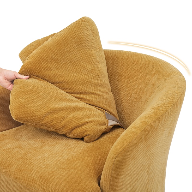 Upholstered Swivel Accent Chair Barrel Armchair Metal Frame with Pillows Living Room Chair