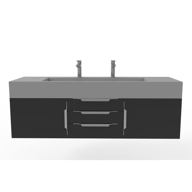 Nile 60" Wall Mounted Bathroom Vanity Set with Gray Solid Surface Top