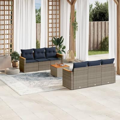 vidaXL Patio Sofa Set with Cushions Outdoor Furniture 7 Piece Poly Rattan - 21.7x 24.4x 27.2