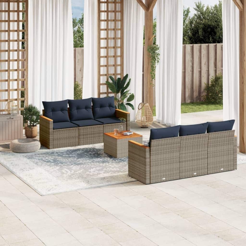 vidaXL Patio Sofa Set with Cushions Outdoor Furniture 7 Piece Poly Rattan - 21.7x 24.4x 27.2