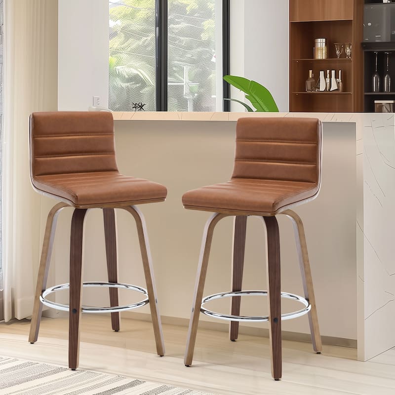 26"/29" Faux Leather Swivel Bar/Counter Stools, Set of 2/3 - Set of 2 - Saddle Brown - Counter Height