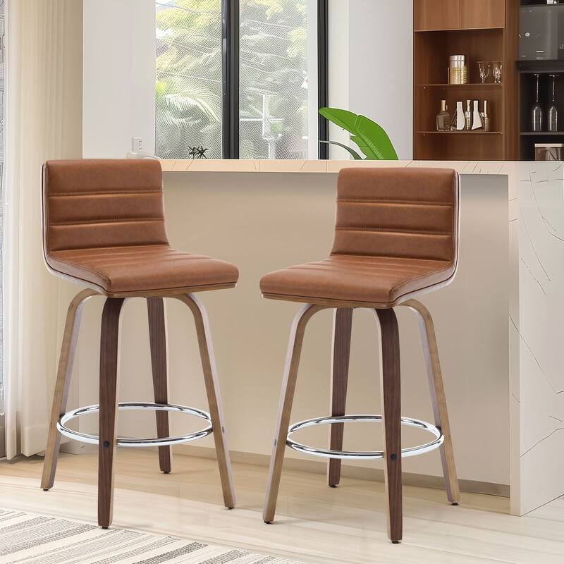 Faux Leather & Wood Swivel Bar Stools/ Counter Stool Set of 2