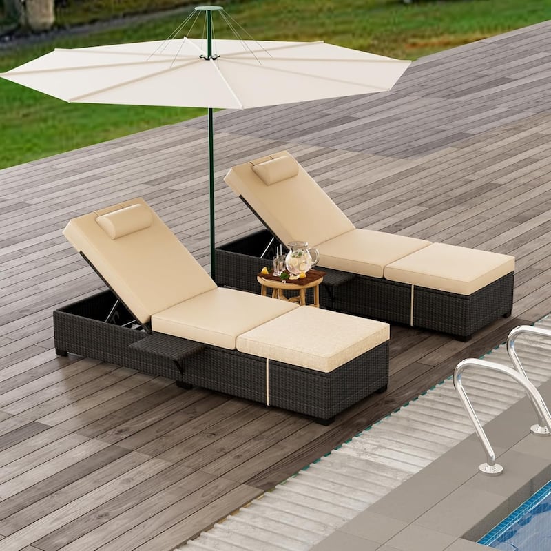 Chaise Lounge Chair Outdoor Set of 2 - Brown