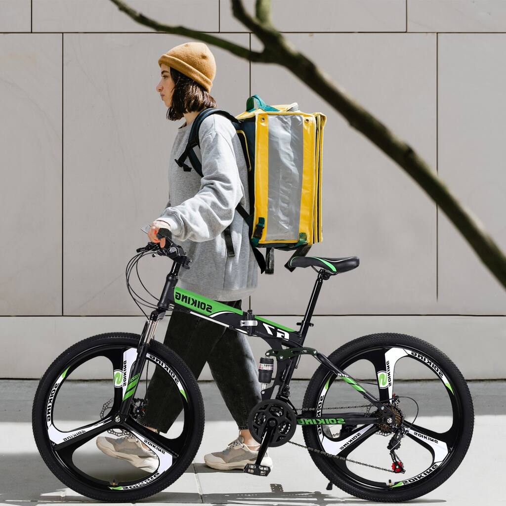 Mountain Bike 21 Speed 26 In Folding Bike Double Disc Brake Bicycle Cycling