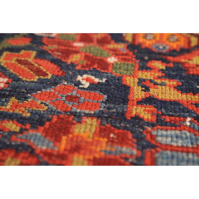 Hand Knotted Oriental 100% Wool Carpet Traditional Floral Navy Blue & Blues Malayer Runner Rug - 15' 8'' X 3' 7''