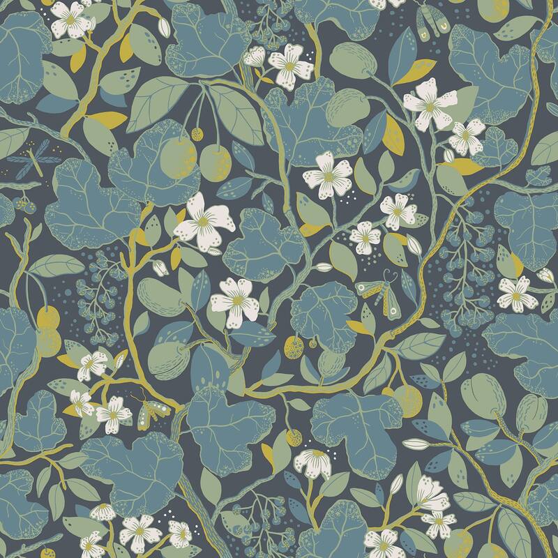 A-Street Prints Ewald Blue Garden Vines Wallpaper