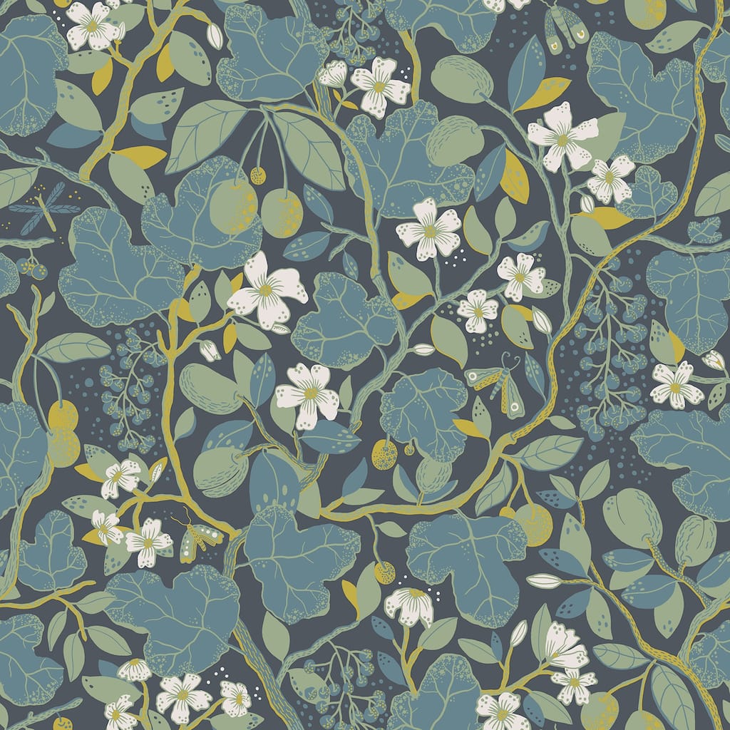 A-Street Prints Ewald Blue Garden Vines Wallpaper