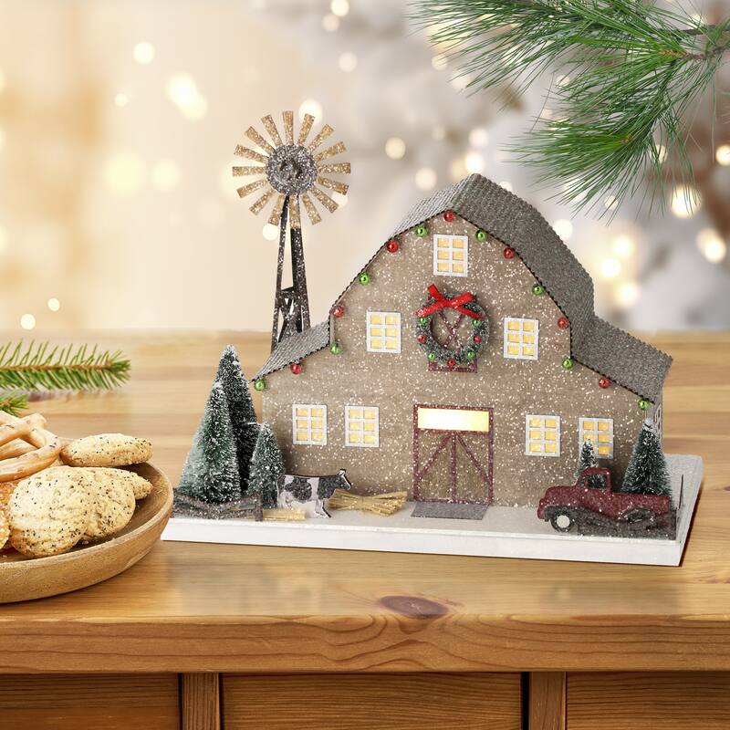 13" Led Cardboard Farm With Windmill