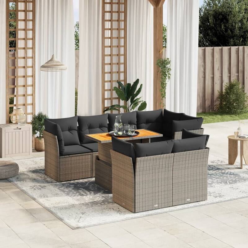 vidaXL Patio Sofa Set with Cushions Lounge Sofa Sections 8 Piece Poly Rattan - 21.7 x 39.4 x 28.7 - Grey - form2