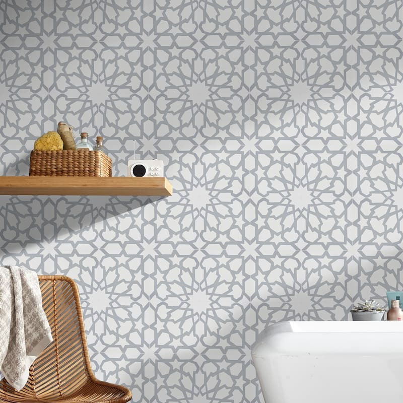 Handmade Bahja in White and Gray Tile, Pack of 12 (Morocco)