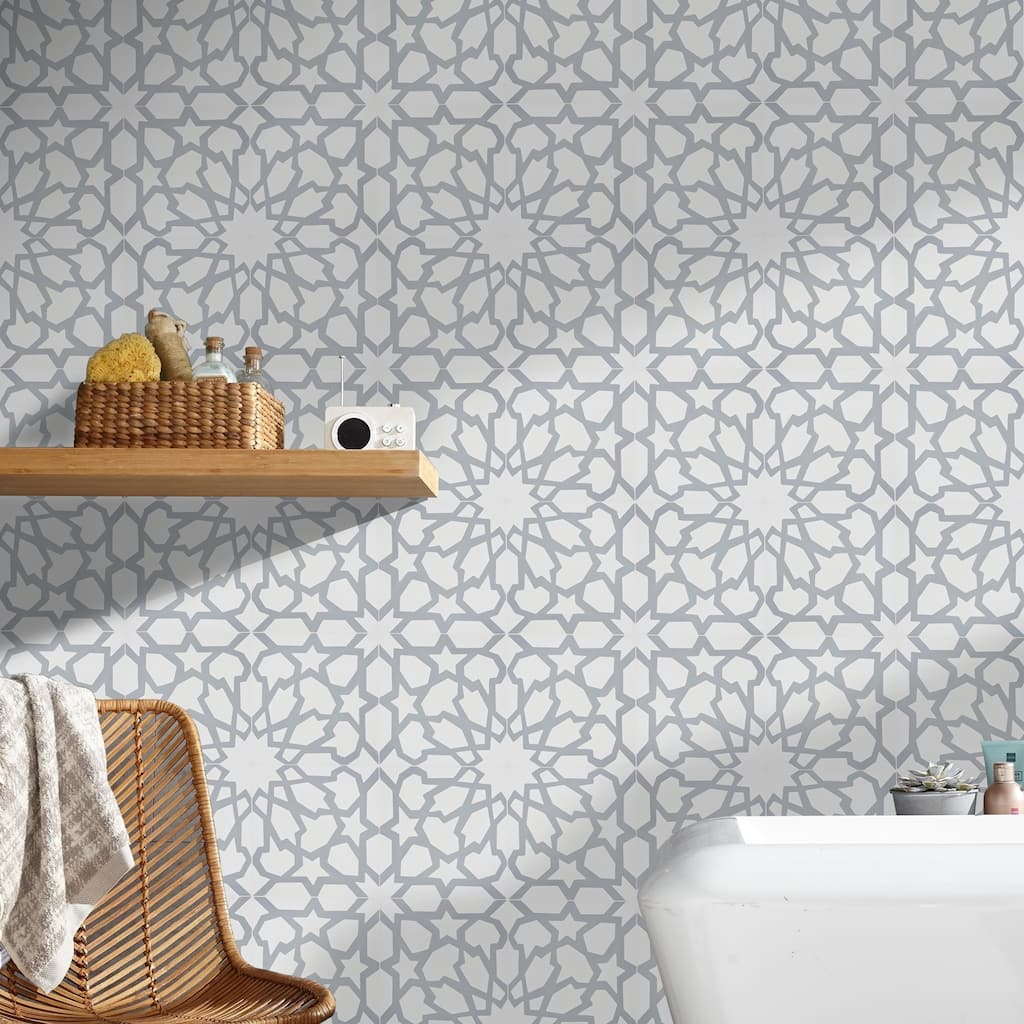 Handmade Bahja in White and Gray Tile, Pack of 12 (Morocco)