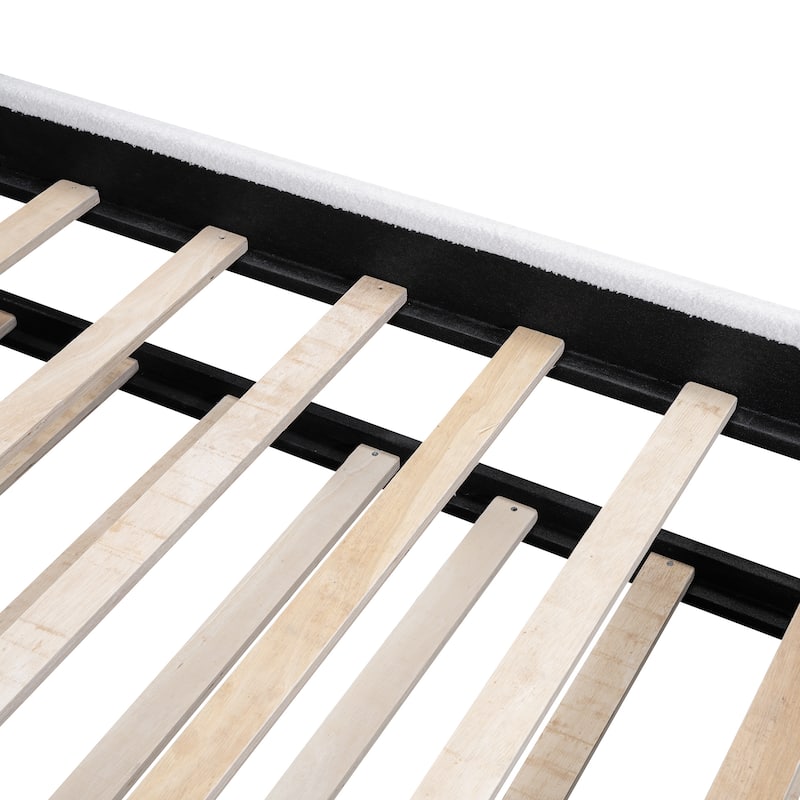 Twin Size Upholstered Platform Bed Frame with Wood Supporting Feet and Slatted, Pull-out Trundle Bed for Bedroom