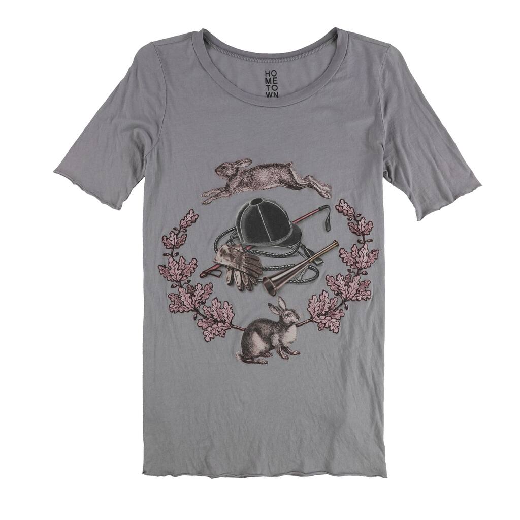 Hometown Heroes Womens Rabbit Graphic T-Shirt,, Grey, Large