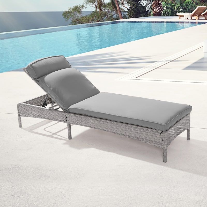 BONOSUKI Lounge Chaise Patio Rattan Chair Adjustable Inclination Angle - Grey