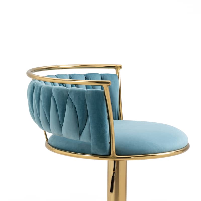 Velvet Upholstered Adjustable Bar Stool Swivel Counter Chair Set of 2