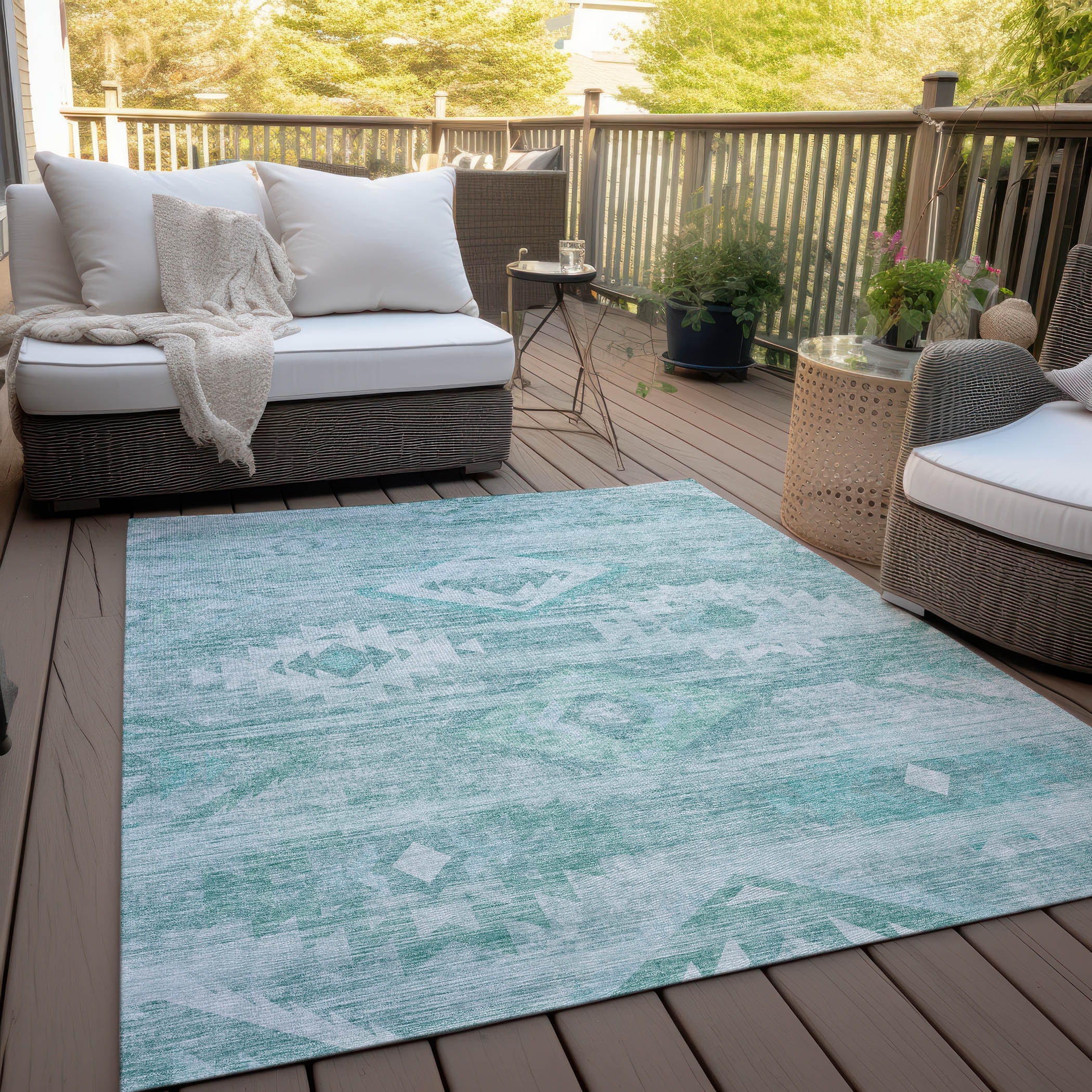 Machine Washable Indoor/ Outdoor Chantille Boho Tribal Rug