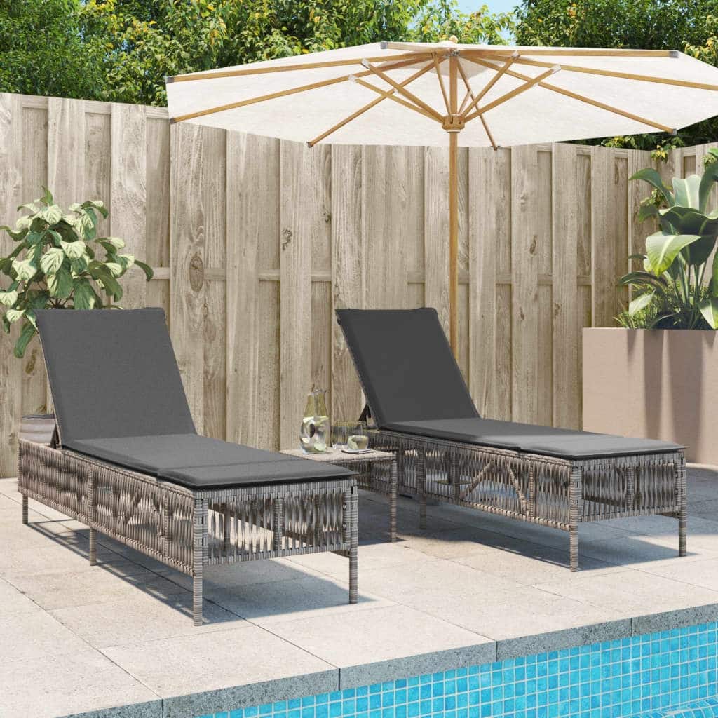 vidaXL Sun Lounger Grey PE rattan Standard Adjustable Armrests Lounger - 21.7 x 77.9 x 37.8