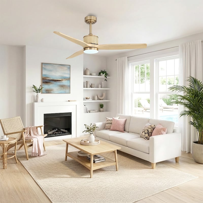 MLiAN 52 In. 3 Solid Wood Indoor Ceiling Fan with Light Kit - 52"