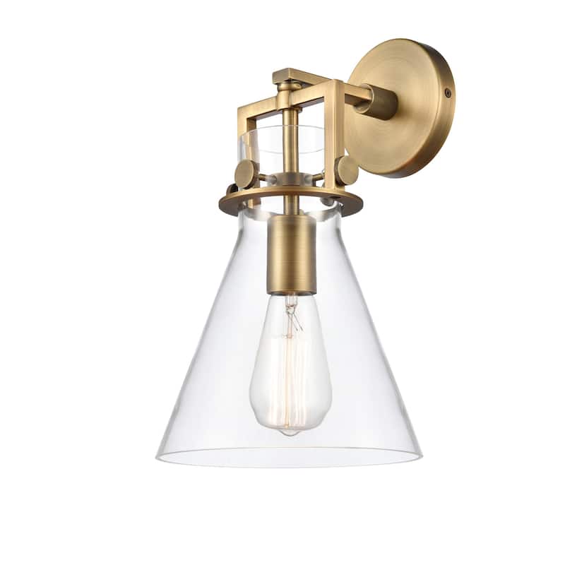 Innovations Lighting 411-1W-14-8 Newton Cone Sconce Newton Cone 14" - Brushed Brass / Clear