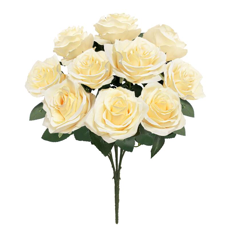 Set of 2 Artificial Queen Rose Flower Stem Bush Bouquet 18in