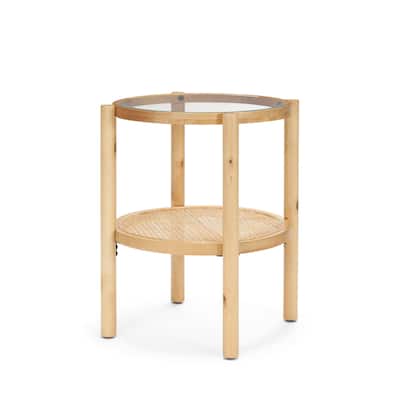 Weslyn Round Light Brown Wood w/ Cane Side Table - 21.5L x 21.5W x 24.0H