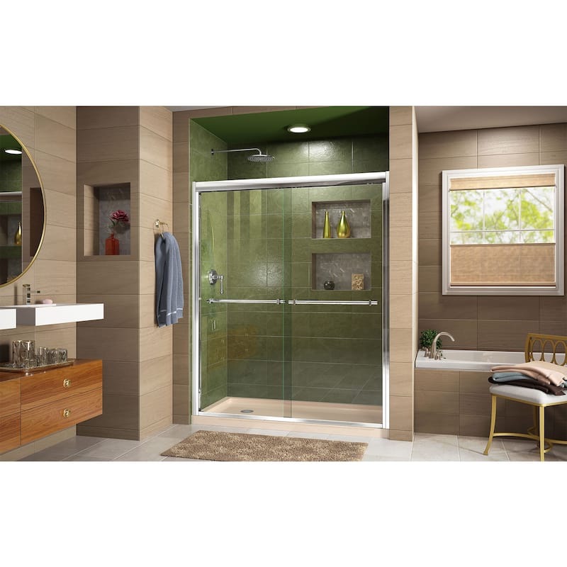 DreamLine Duet 32 in. D x 60 in. W x 74 3/4 in. H Bypass Sliding Shower Door and Shower Base Kit - 32" x 60"