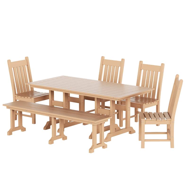 Laguna Hdpe All Weather Outdoor Patio Dining Set with Rectangle Table, Side Chairs, and Bench (6-Piece Set)