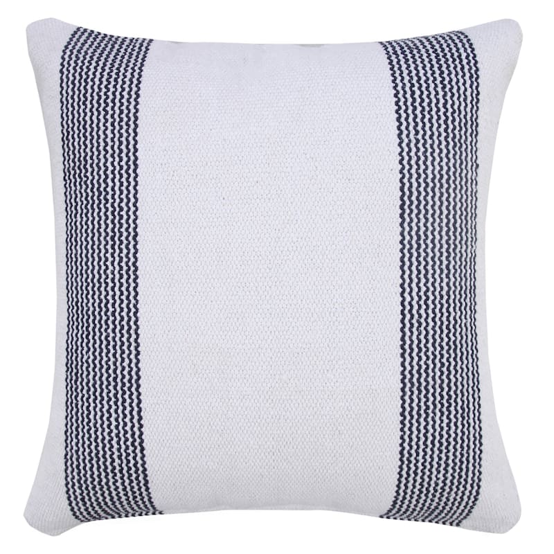 Handwoven Geometric Striped Cotton Throw Pillow Cover - 20" - Navy Blue and White
